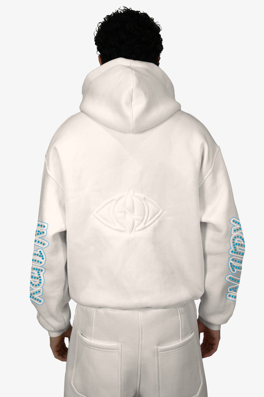 Diamond Zip-Up Hoodie - White