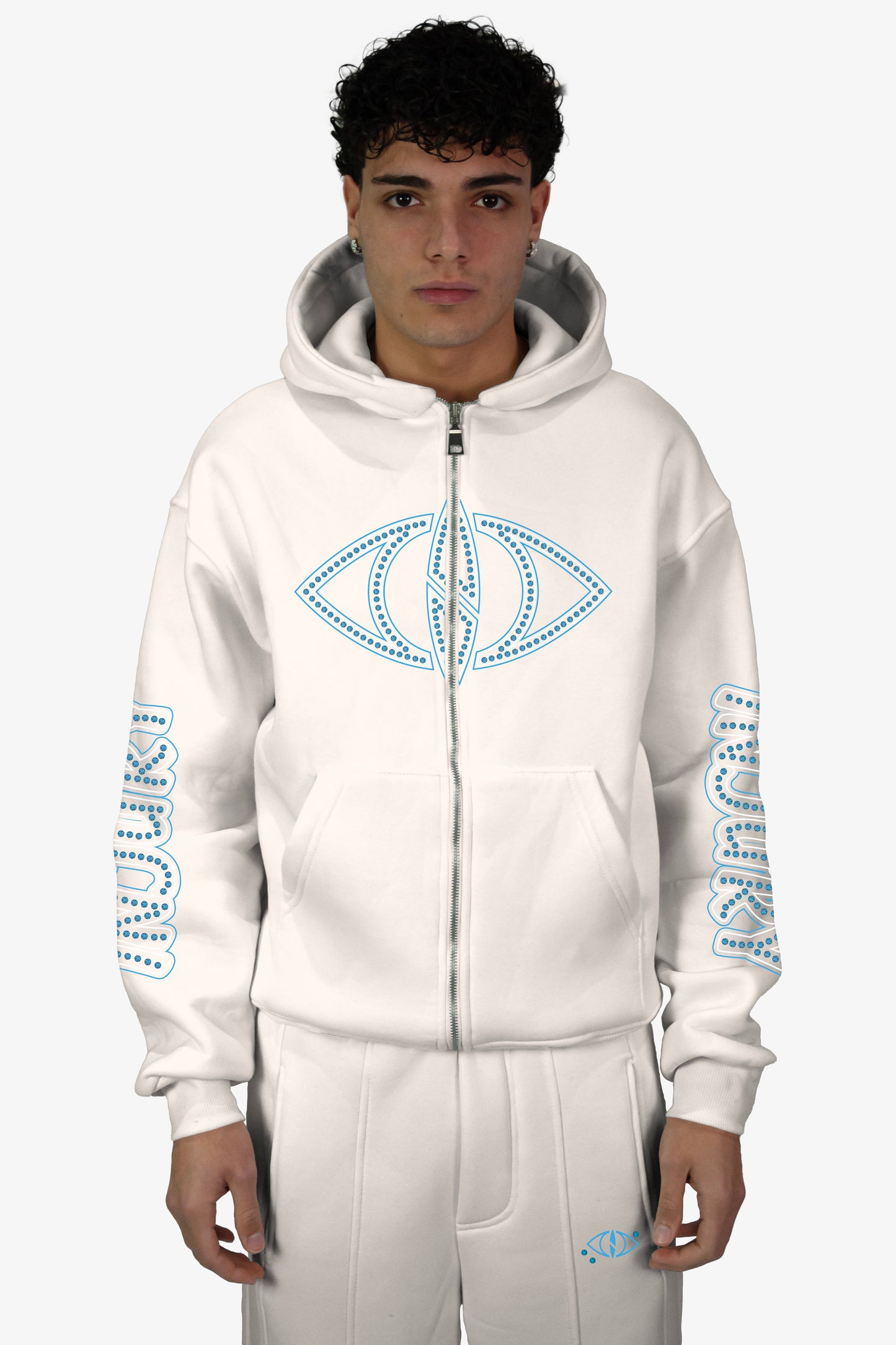 Diamond Zip-Up Hoodie - White