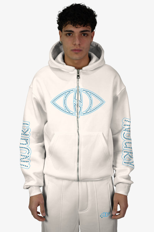 Diamond Zip-Up Hoodie - White