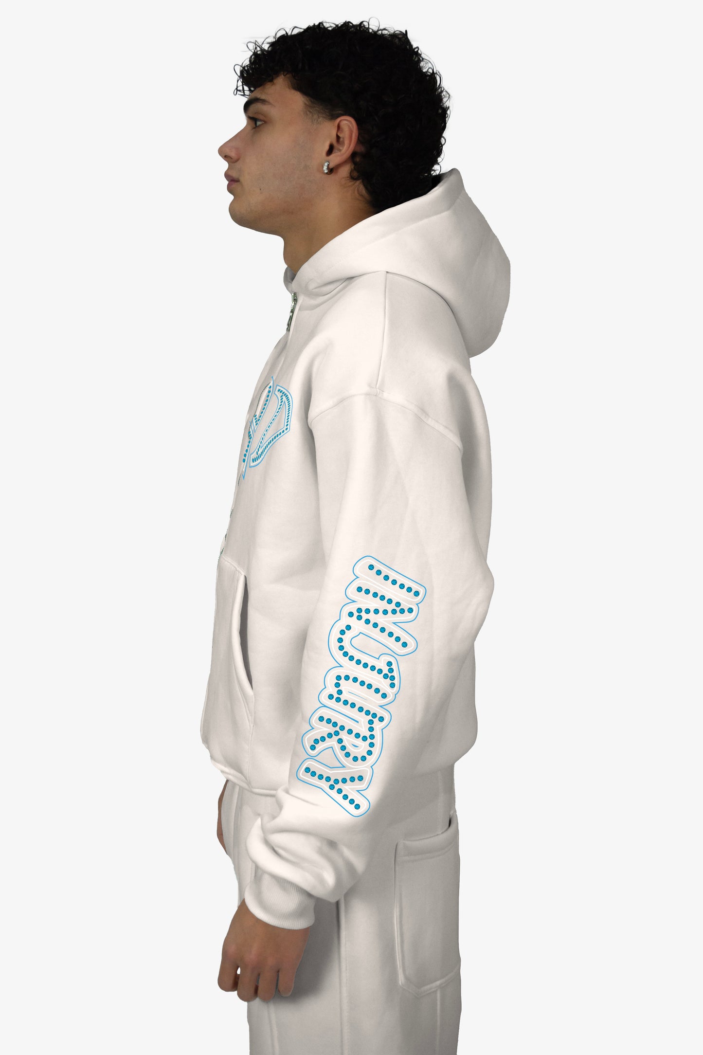 Diamond Zip-Up Hoodie - White