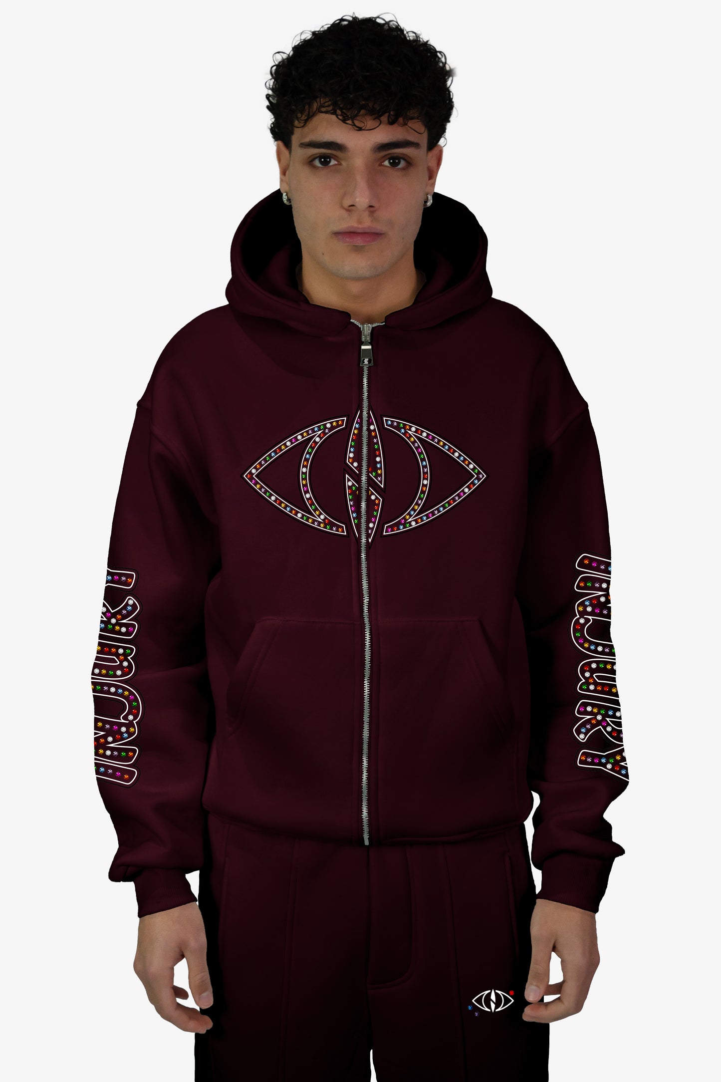Diamond Zip-Up Hoodie - Bordeaux