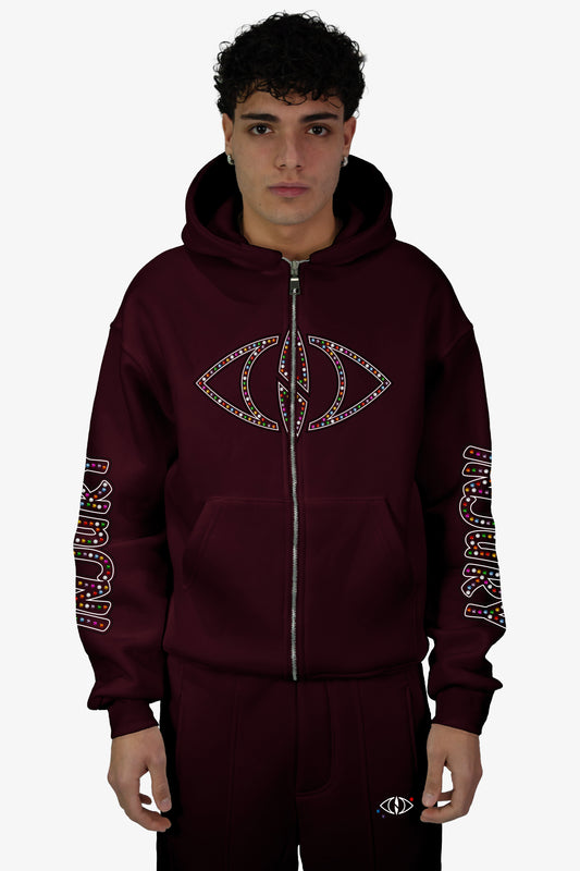 Diamond Zip-Up Hoodie - Bordeaux