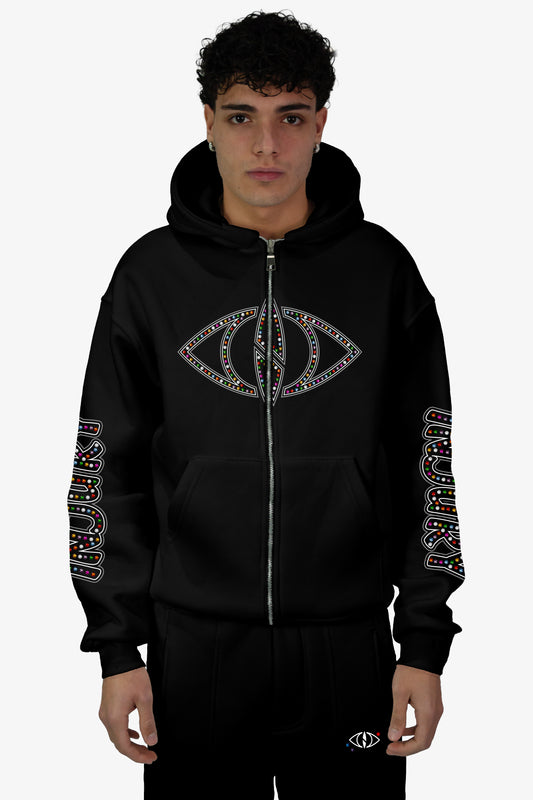 Diamond Zip-Up Hoodie - Black