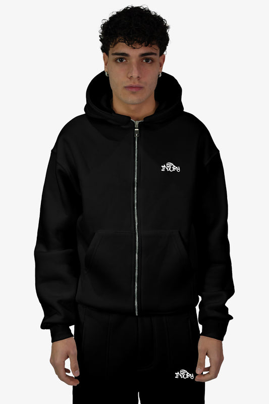 Box Logo Zip-Up Hoodie - Black