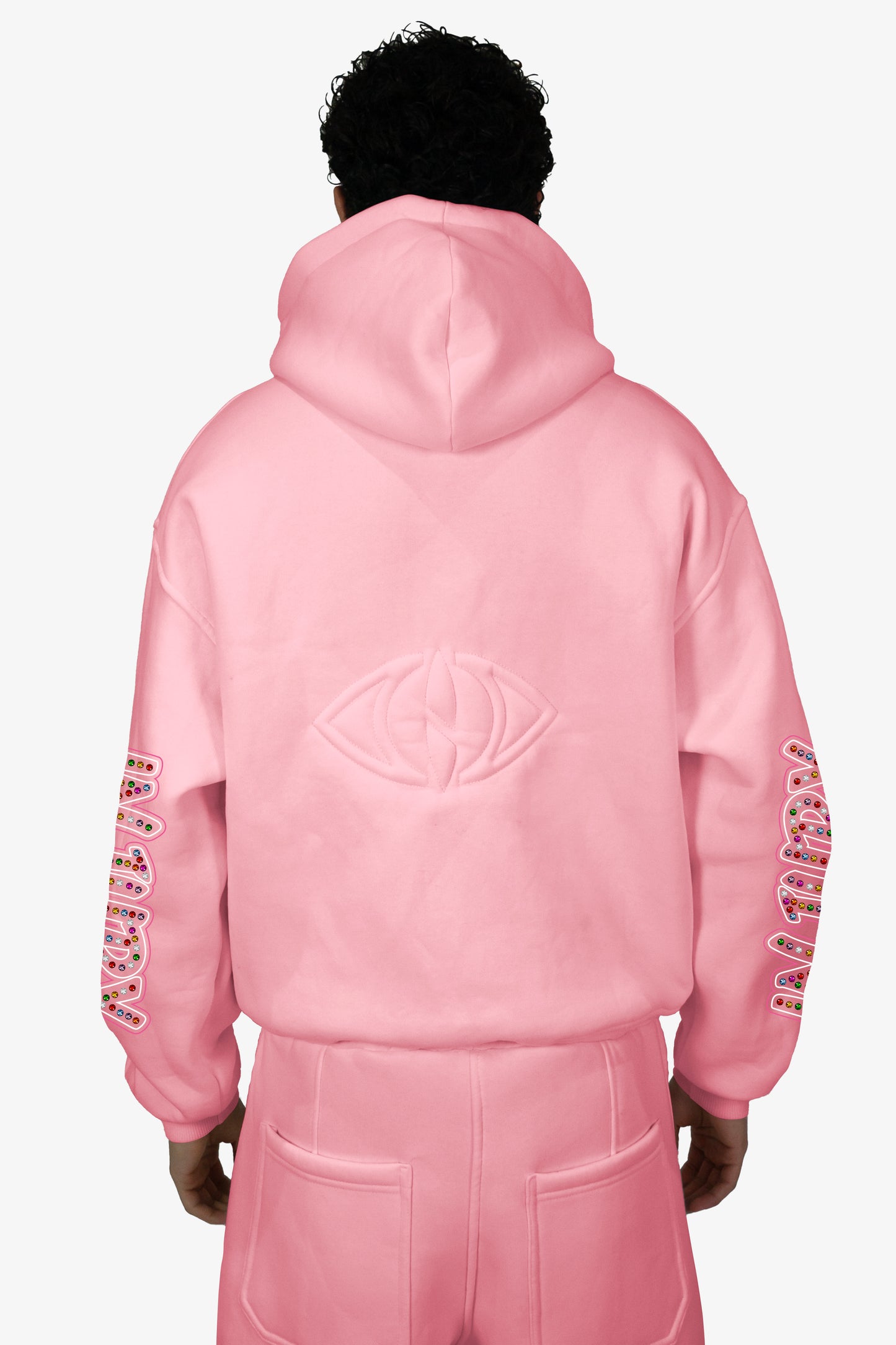Diamond Zip-Up Hoodie - Baby Pink