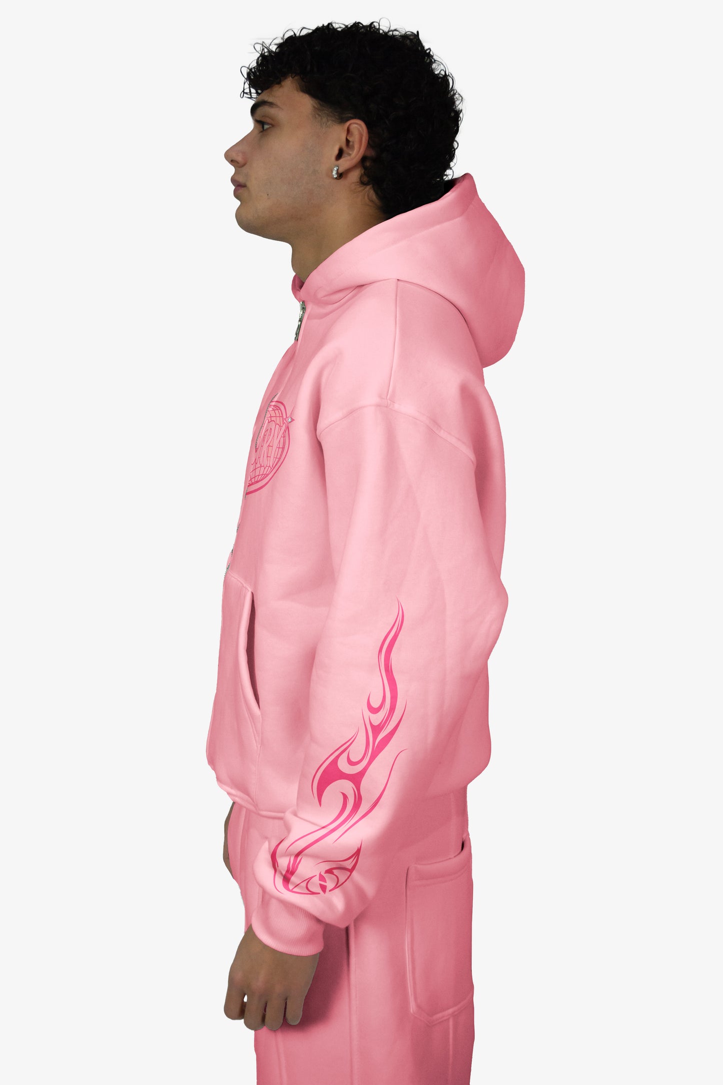 World Zip-up Hoodie - Baby Pink